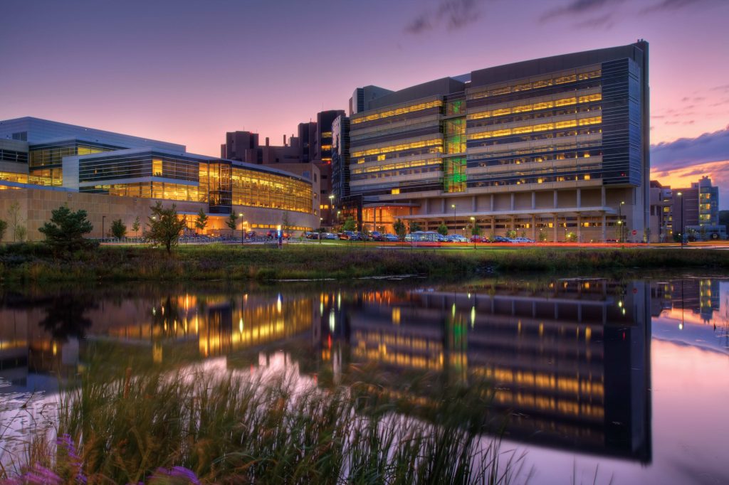 UW Hospital during sunset