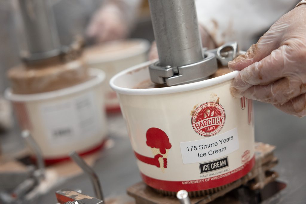 Ice cream container being filled in the Babcock Dairy Plant